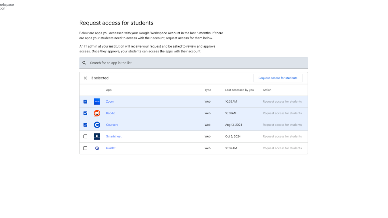 教育者が学生のためにサードパーティアプリへのアクセスをリクエストできるようになりました