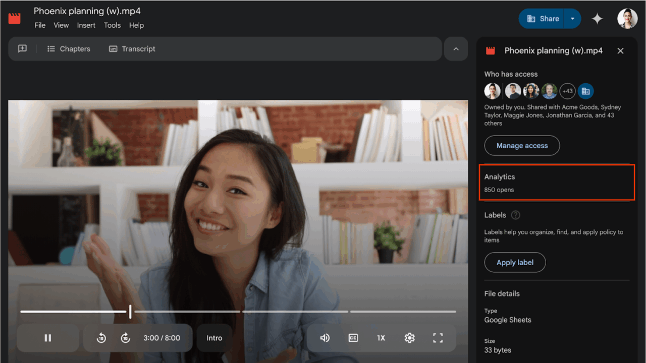 Google ドライブで動画の視聴数が確認できるようになりました
