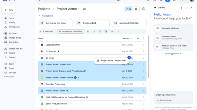 Google Driveで特定のファイルに関してGeminiと会話を始める