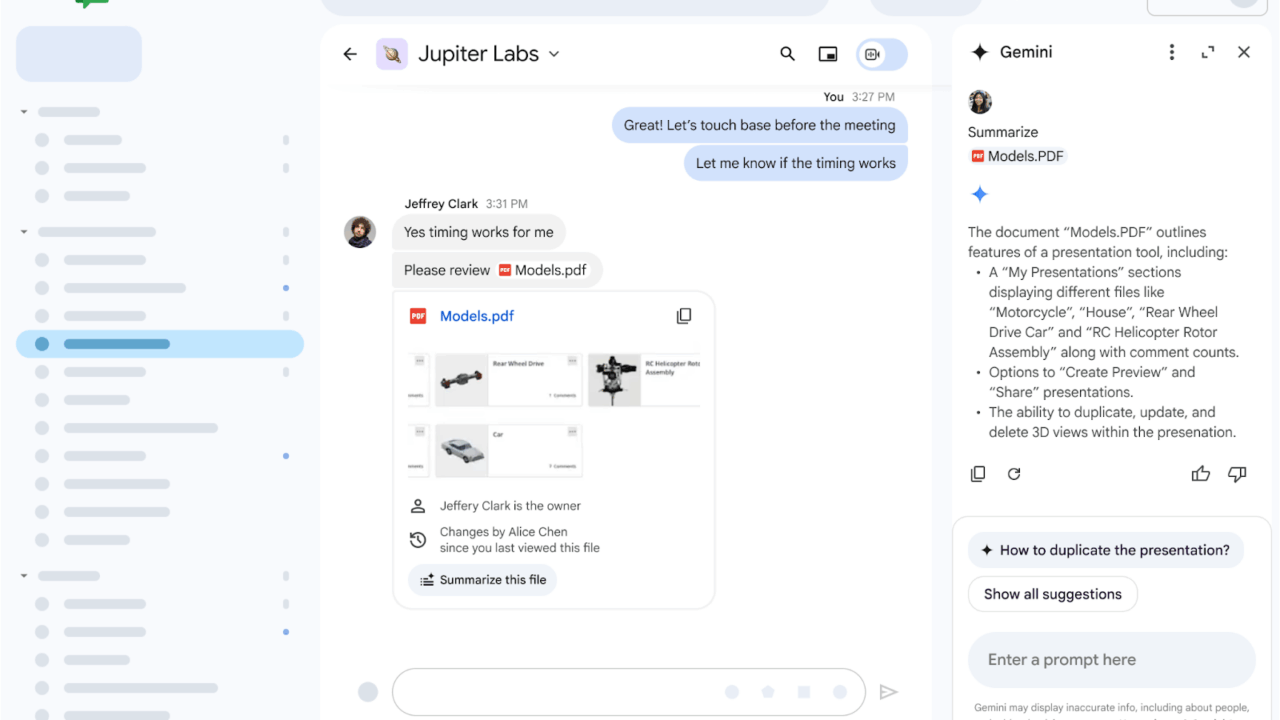 Googleチャットで様々なファイルの要約が簡単に確認できるように