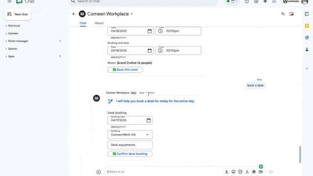 会議室予約がAIで簡単に！Comeen Workplace AI AgentがGoogle Chatに登場