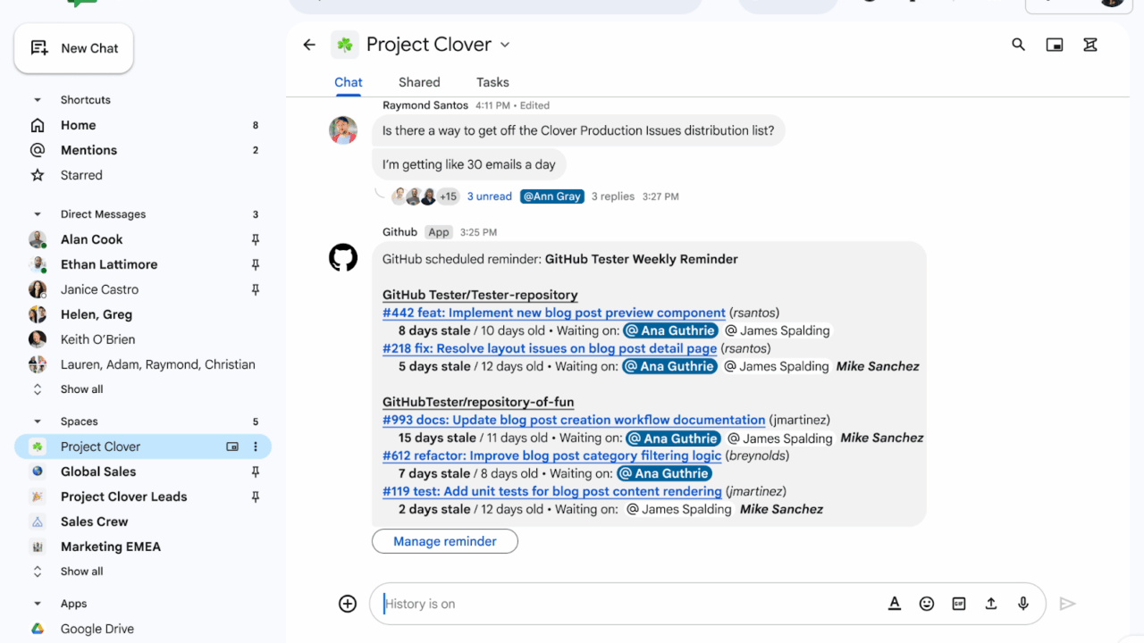 Google ChatでGitHubアプリがさらに便利に！新機能で通知管理とリマインダーを設定できます