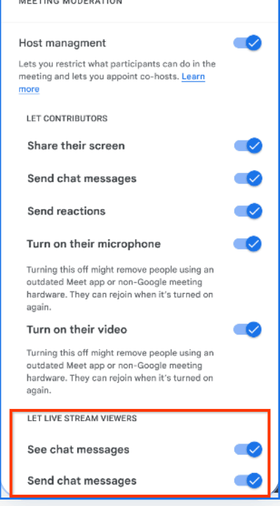 Google Meetライブストリームで視聴者がチャットメッセージを送信可能に