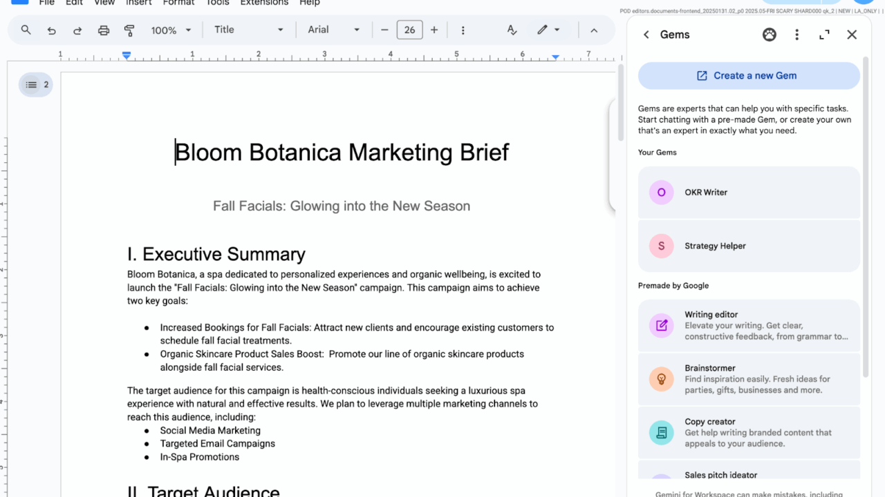 Google WorkspaceアプリのサイドパネルにGemsが登場