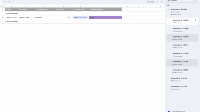 Google Sheetsでバージョン履歴の表示がコンパクトに！詳細な変更も素早く把握できます