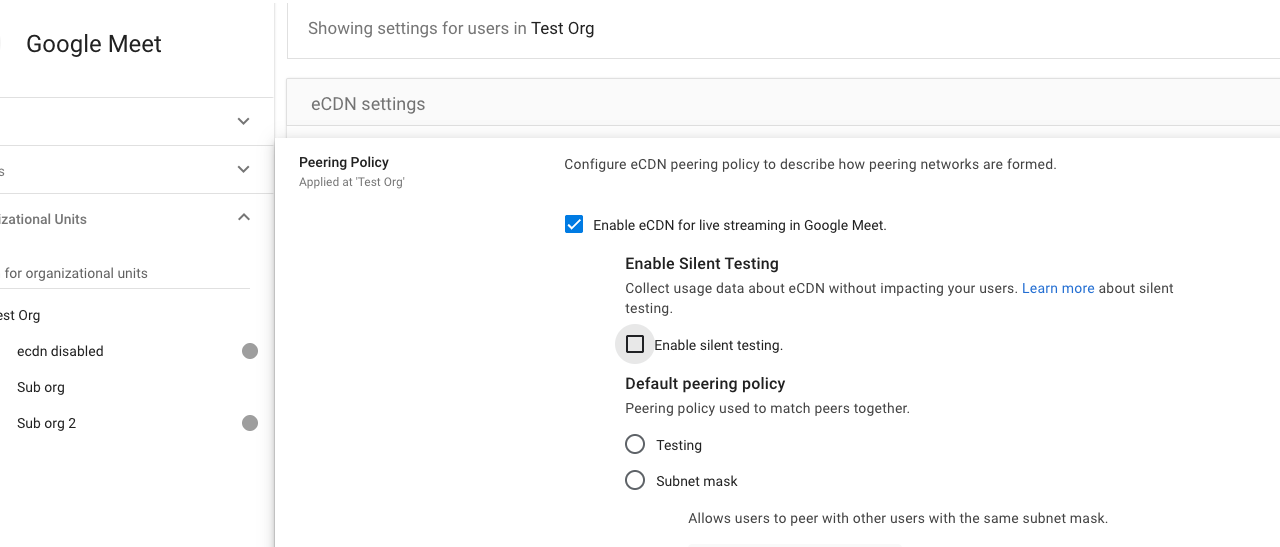大規模なネットワークでのGoogle Meet eCDN設定を無音テストモードで迅速に検証
