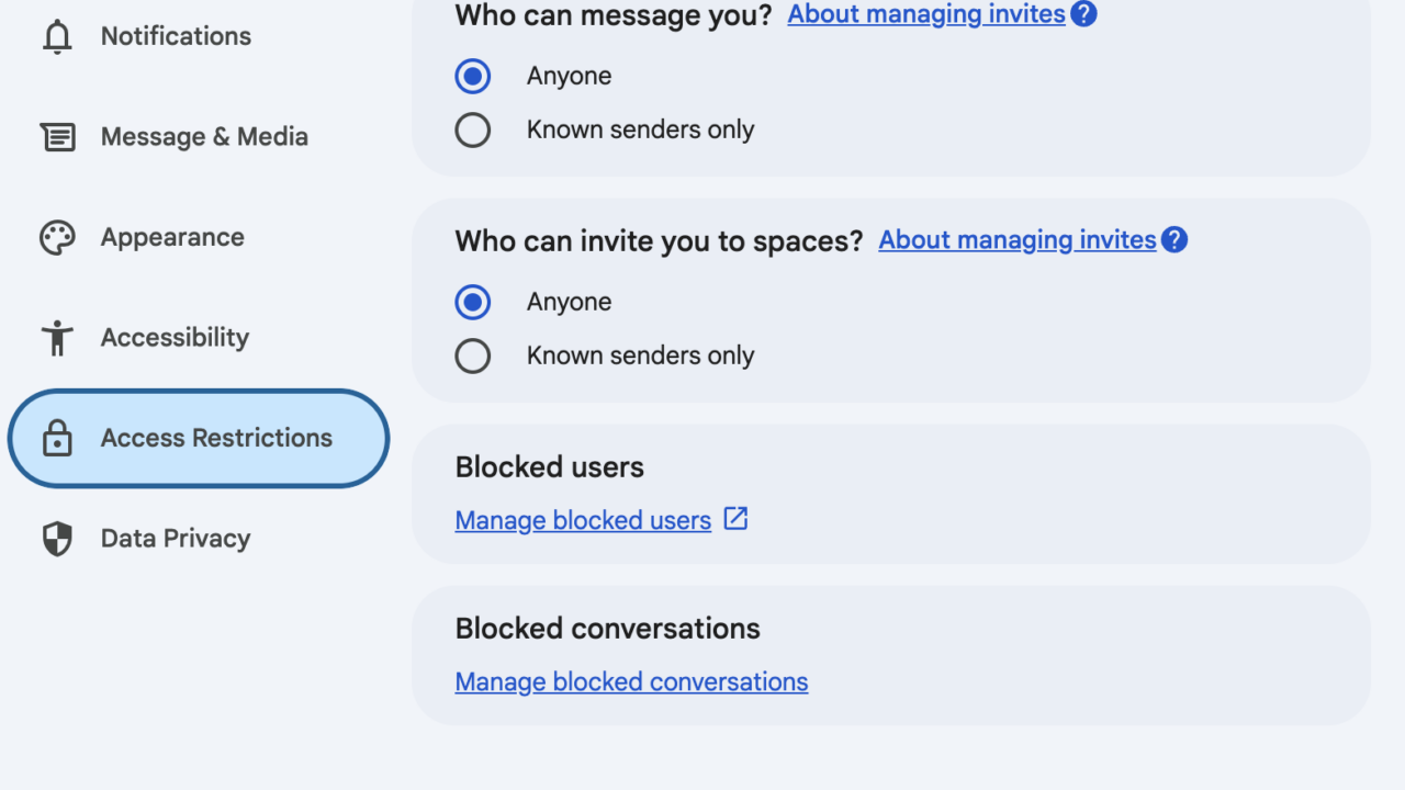 Google Chatで未知の送信者からのメッセージをブロックする新機能