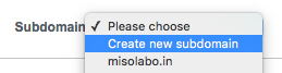 ドメイン設定画面のSubdomainsから「Create new subdomain」を選択